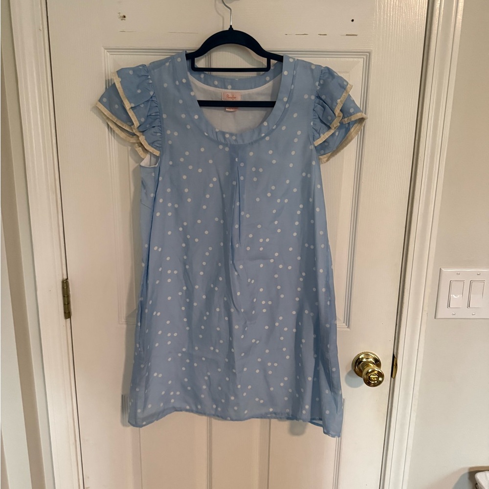 Persifor Light Blue Polka Dot Ruffle Sleeve Dress – XS